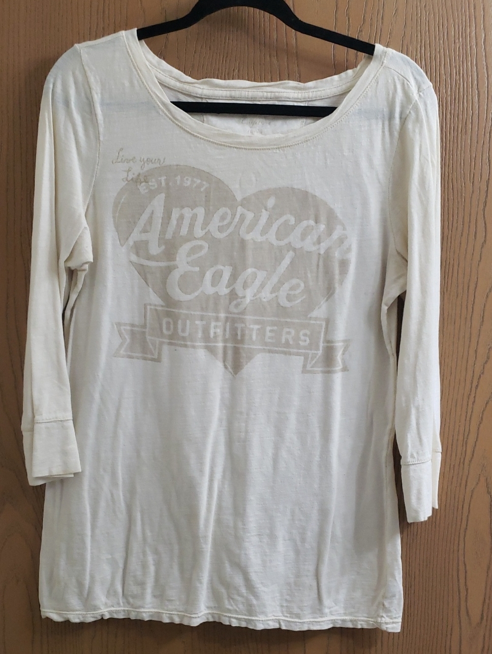 American Eagle Outfitters Cream Logo Heart Long Sleeve Tee